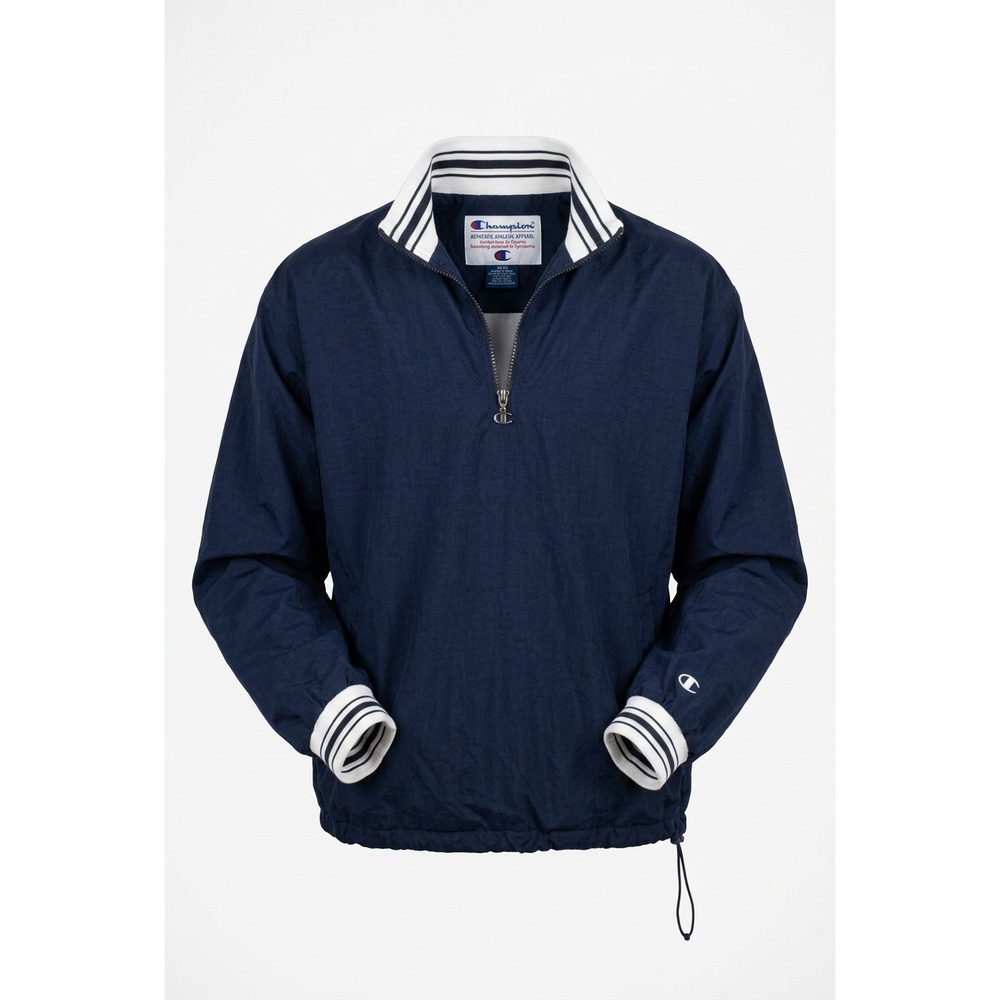 Champion‎ Men's XL Navy Half Zip Windbreaker Sri Lanka Retro Striped Trim